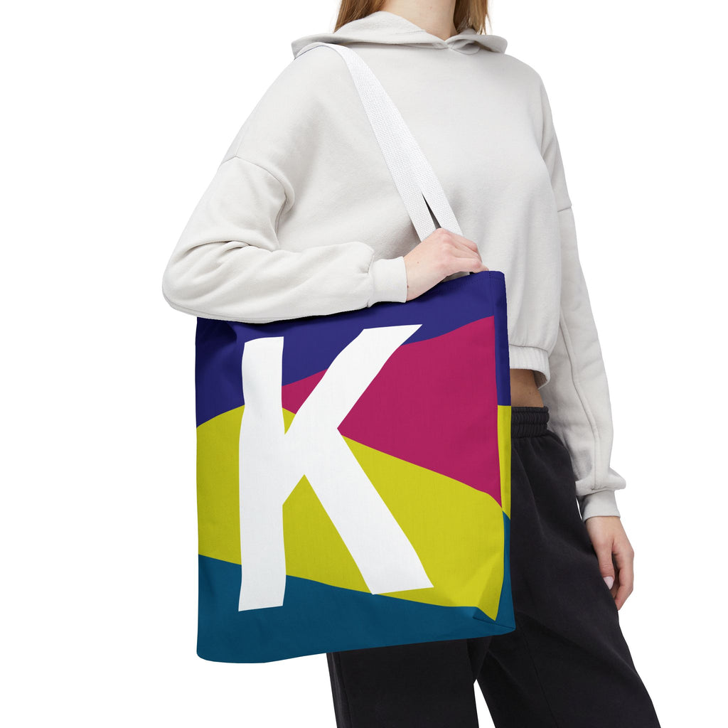 Monogram 'K' Colorblock Tote Bag — Personalized Initial K Shoulder Tote