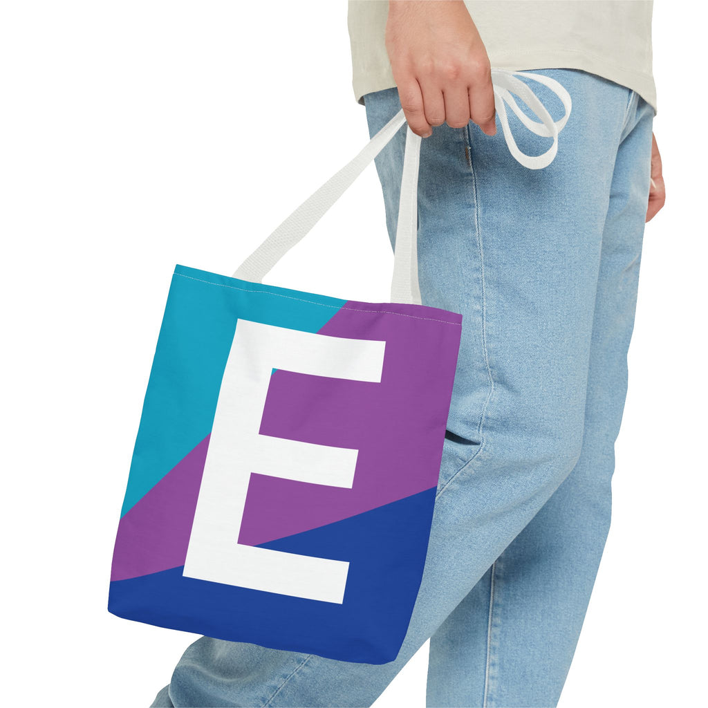 Monogram 'E' Colorblock Tote Bag — Personalized Initial E Shoulder Tote
