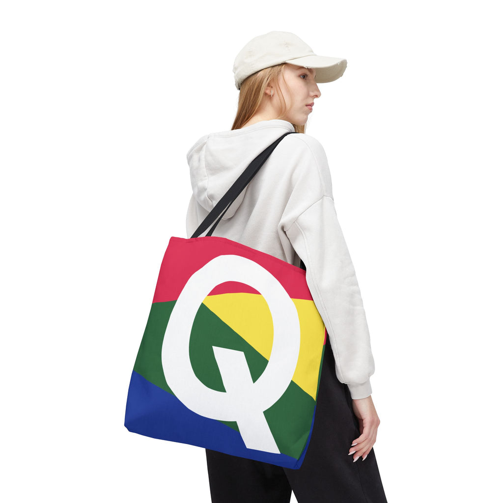 Monogram 'Q' Colorblock Tote Bag — Personalized Initial Q Shoulder Tote