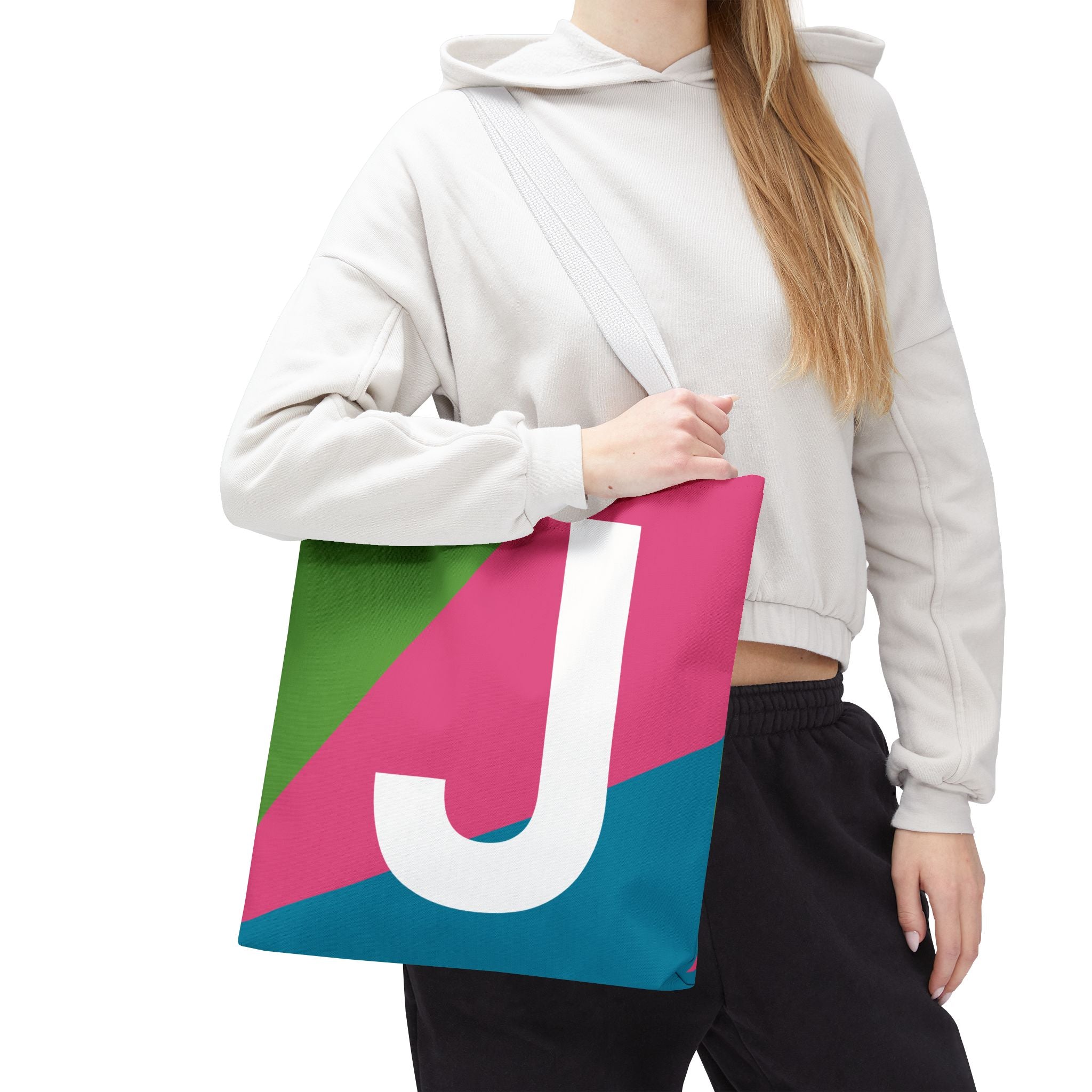 Monogram 'J' Colorblock Tote Bag — Personalized Initial J Shoulder Tote