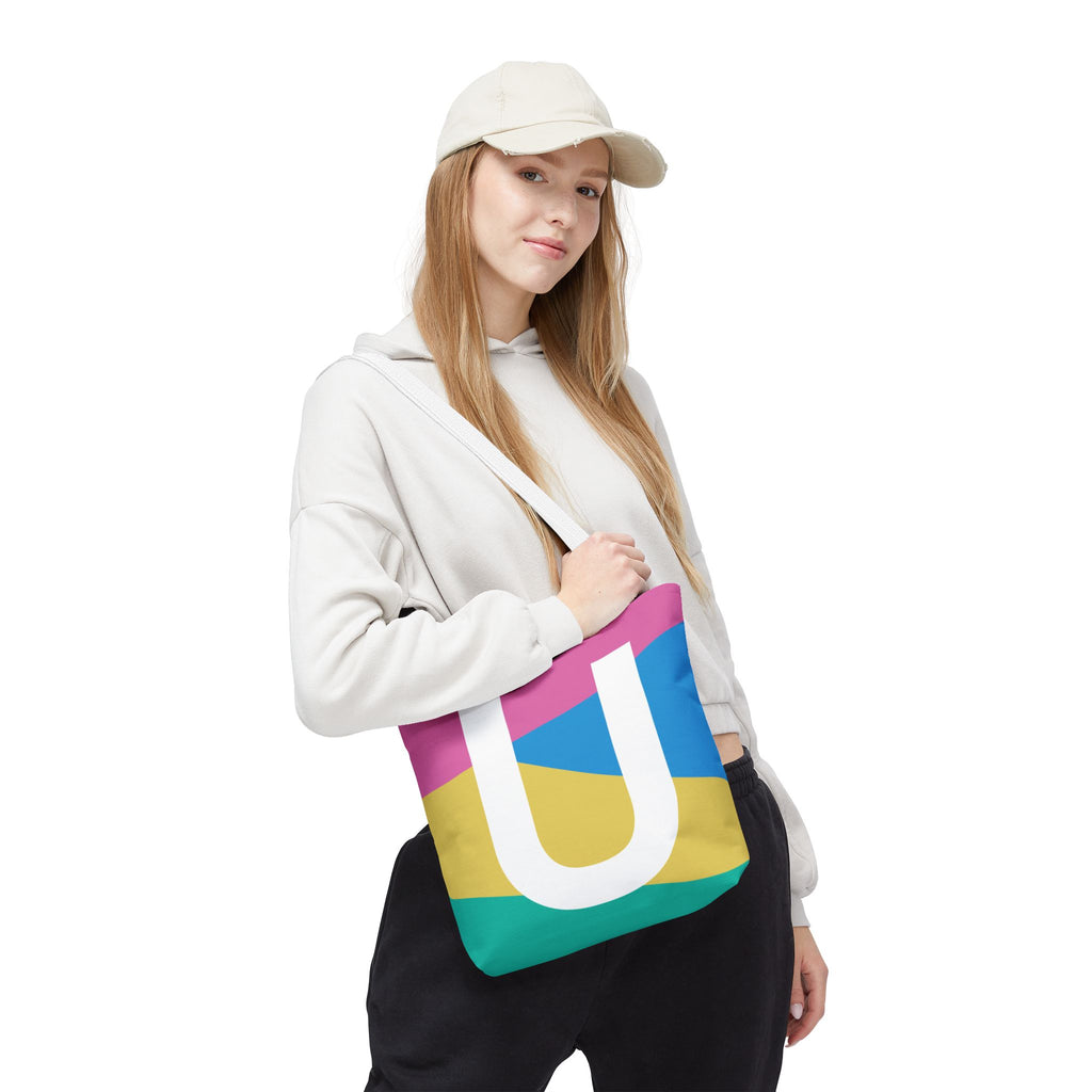 Monogram 'U' Colorblock Tote Bag — Personalized Initial U Shoulder Tote