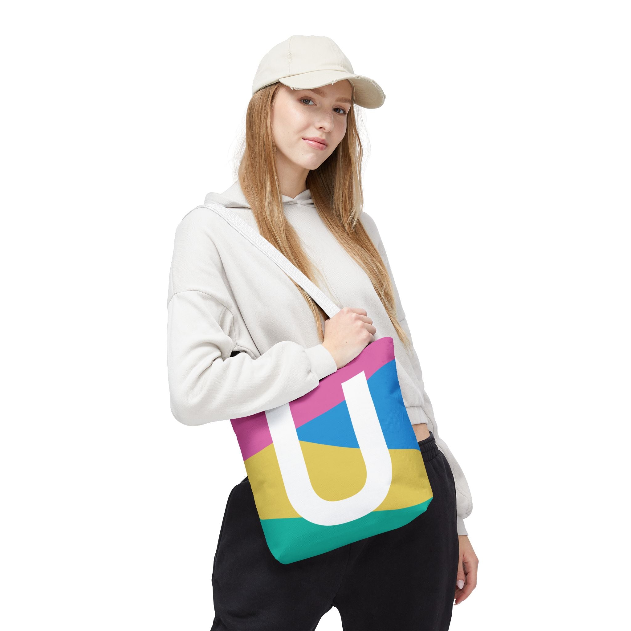 Monogram 'U' Colorblock Tote Bag — Personalized Initial U Shoulder Tote