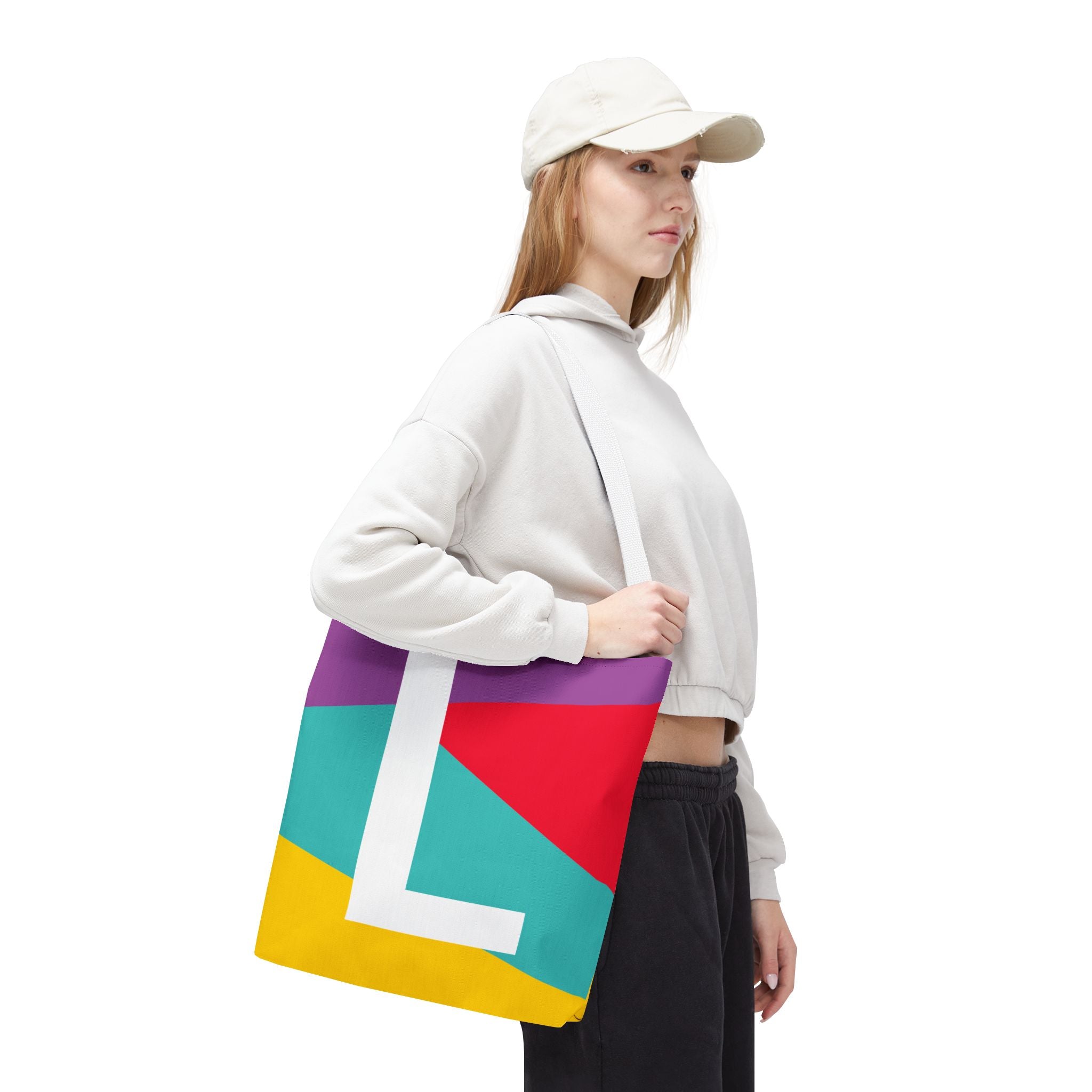 Monogram 'L' Colorblock Tote Bag — Personalized Initial L Shoulder Tote