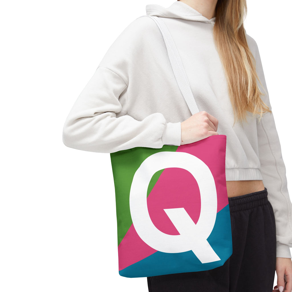 Monogram 'Q' Colorblock Tote Bag — Personalized Initial Q Shoulder Tote