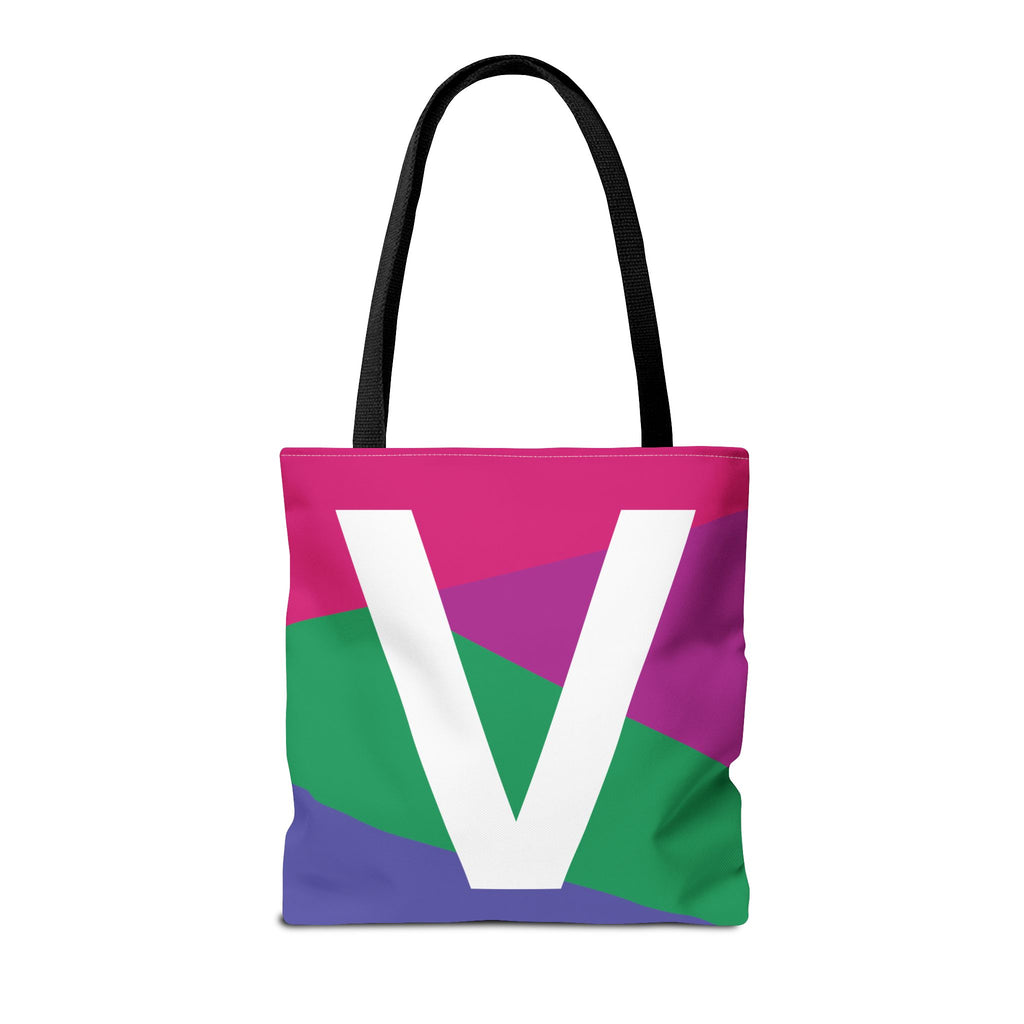 Monogram 'V' Colorblock Tote Bag — Personalized Initial V Shoulder Tote