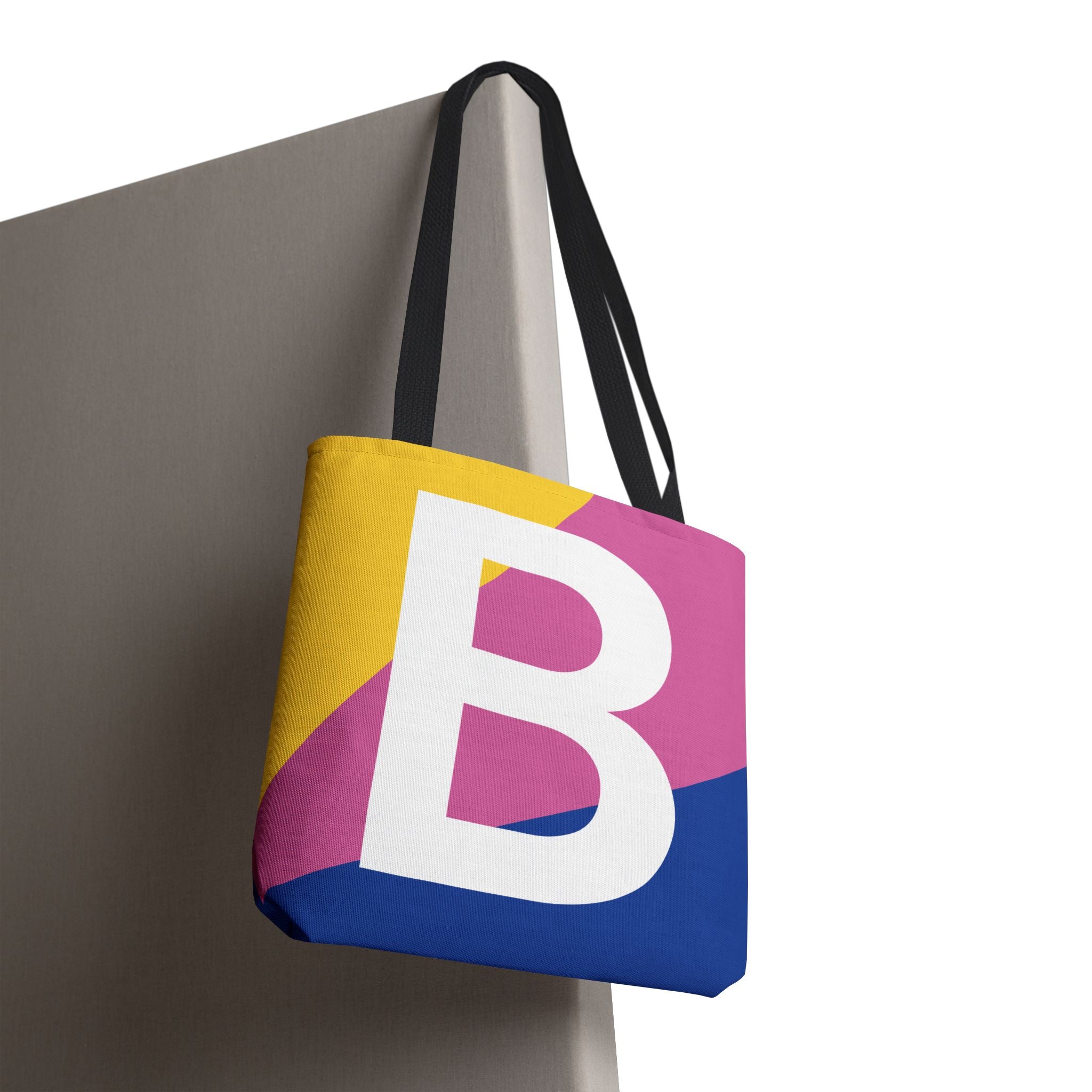 Monogram 'B' Colorblock Tote Bag — Personalized Initial B Shoulder Tote