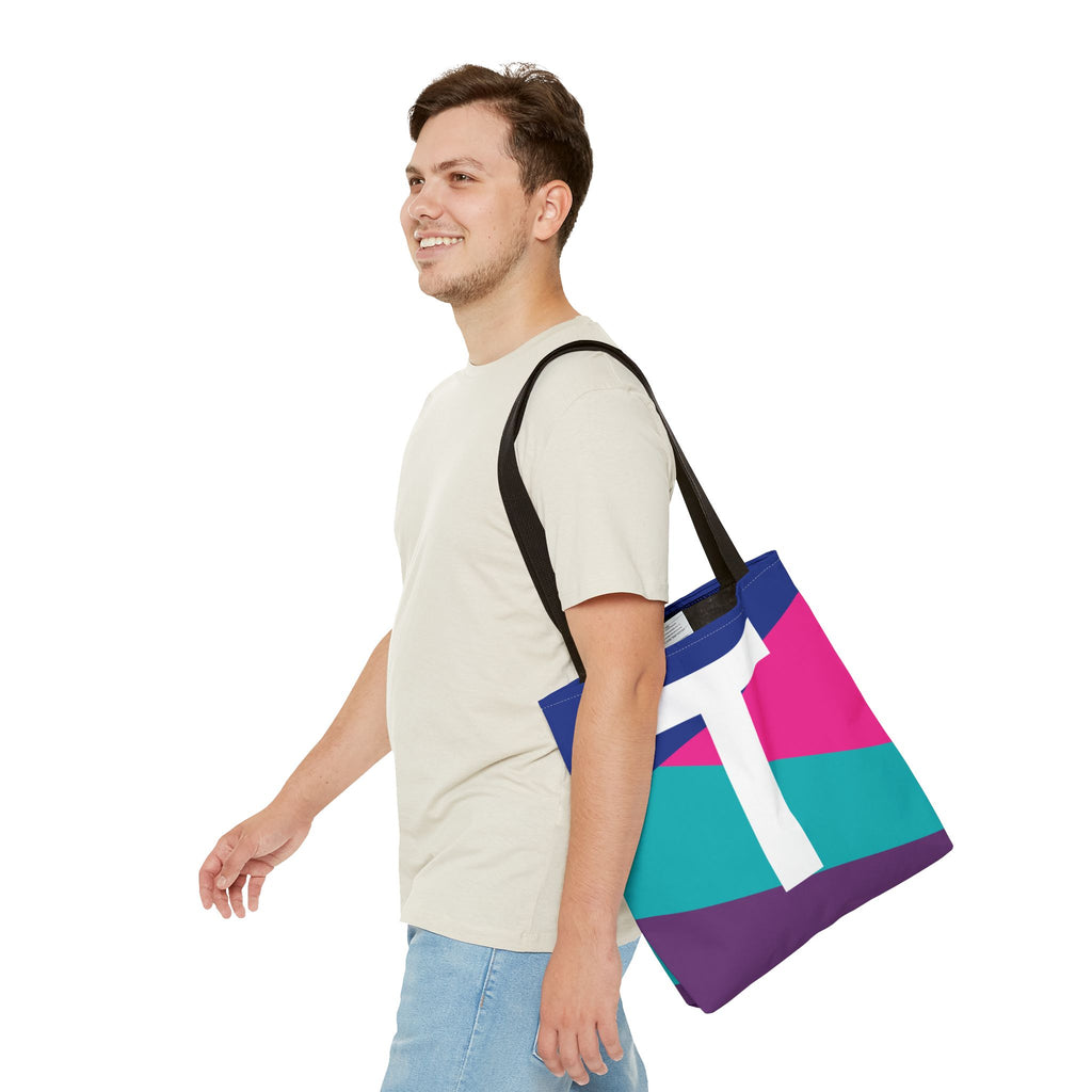 Monogram 'T' Colorblock Tote Bag — Personalized Initial T Shoulder Tote