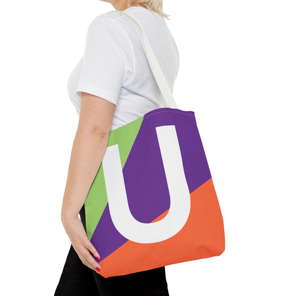 Monogram 'U' Colorblock Tote Bag — Personalized Initial U Shoulder Tote