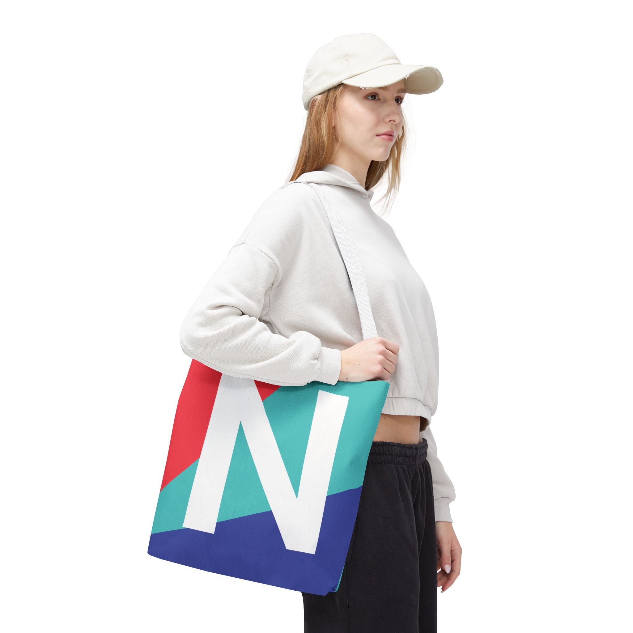 Monogram 'N' Colorblock Tote Bag — Personalized Initial N Shoulder Tote