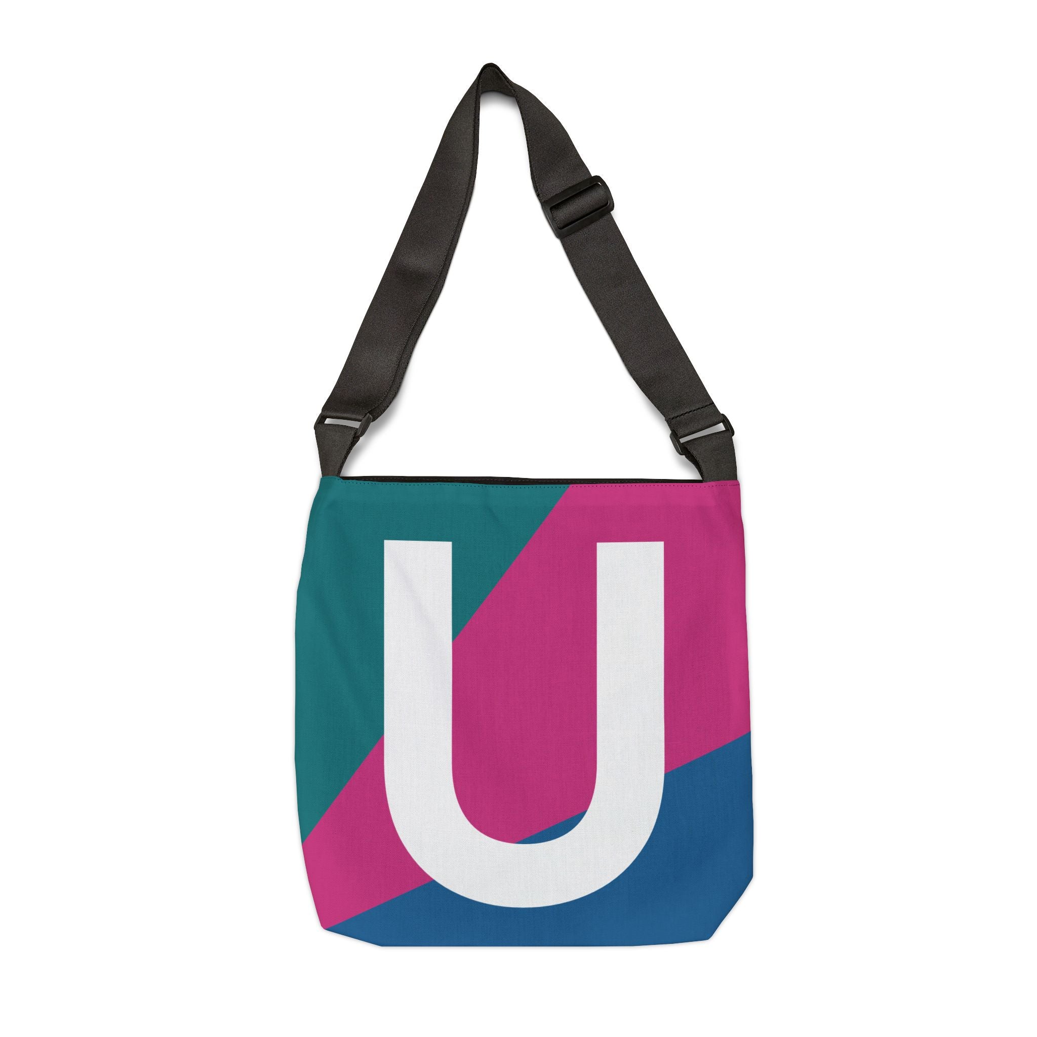 Initial Letter 'U' Colorblock Adjustable Tote Bag — Monogram Alphabet Shoulder Bag