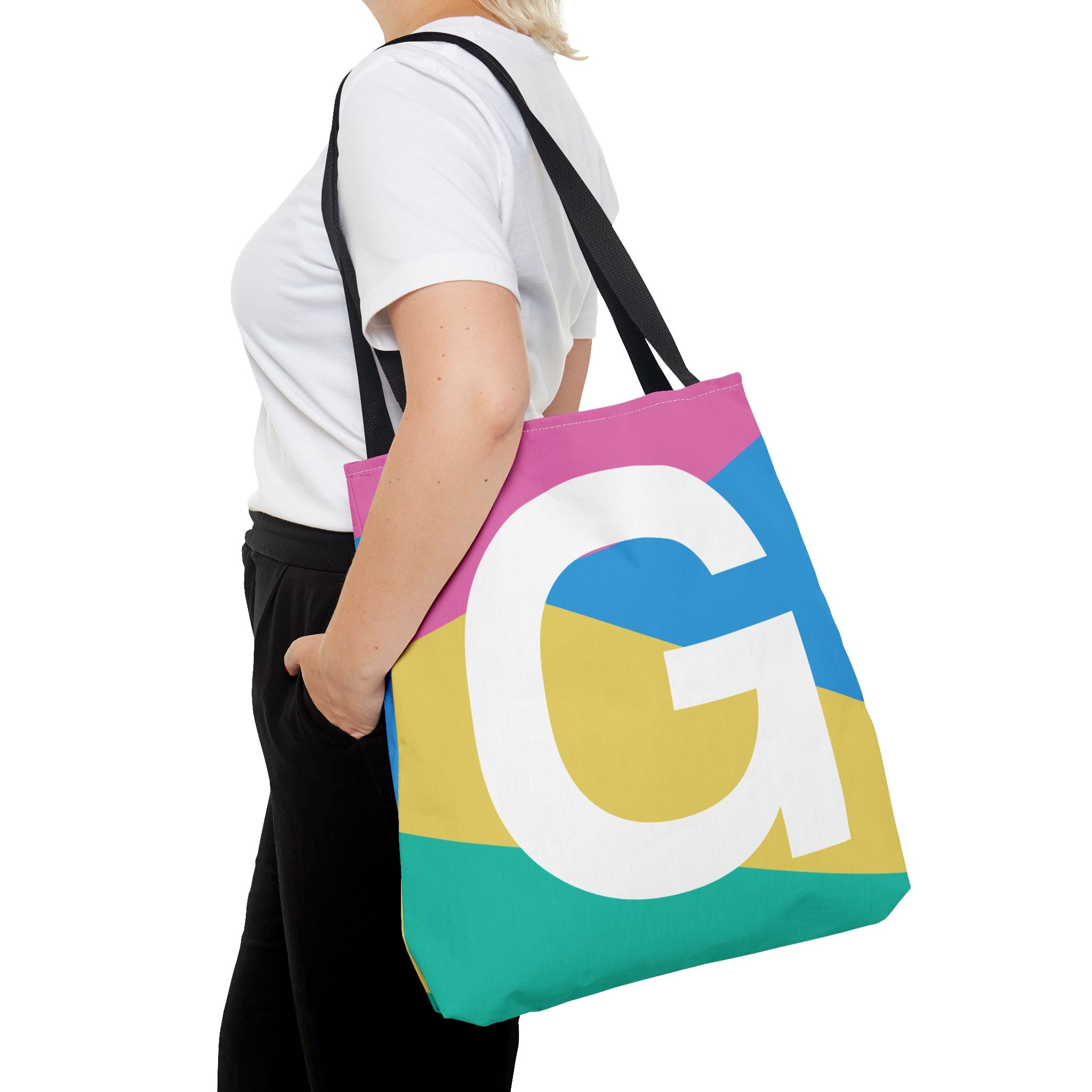 Monogram 'G' Colorblock Tote Bag — Personalized Initial G Shoulder Tote