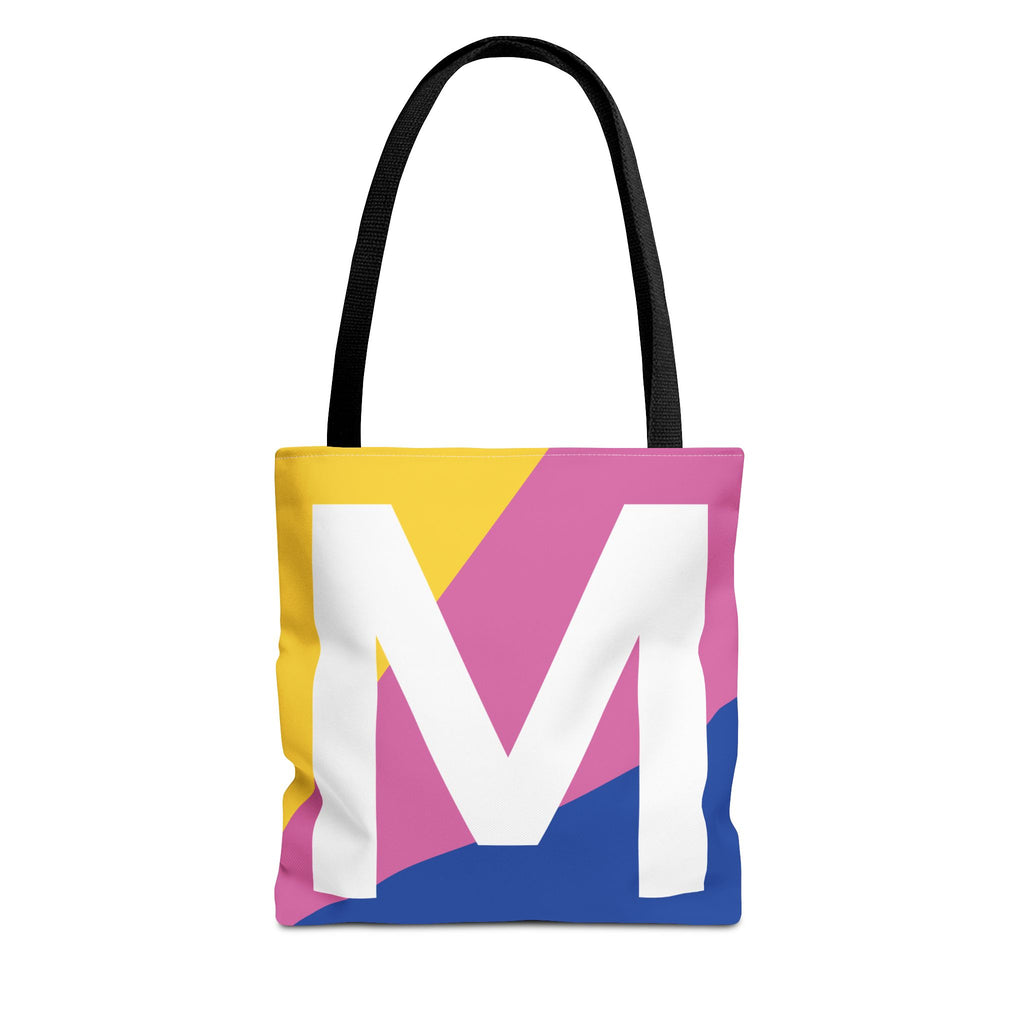 Monogram 'M' Colorblock Tote Bag — Personalized Initial M Shoulder Tote