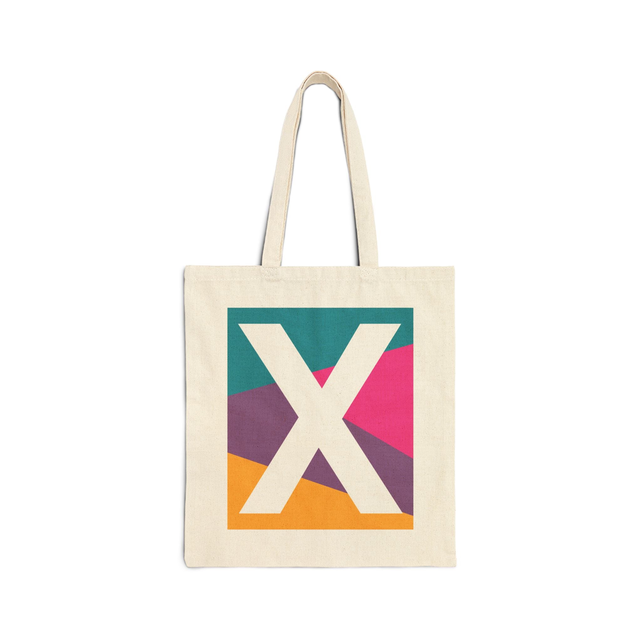 Initial X Colorblock Canvas Tote Bag — Monogram Letter X Reusable Grocery Tote