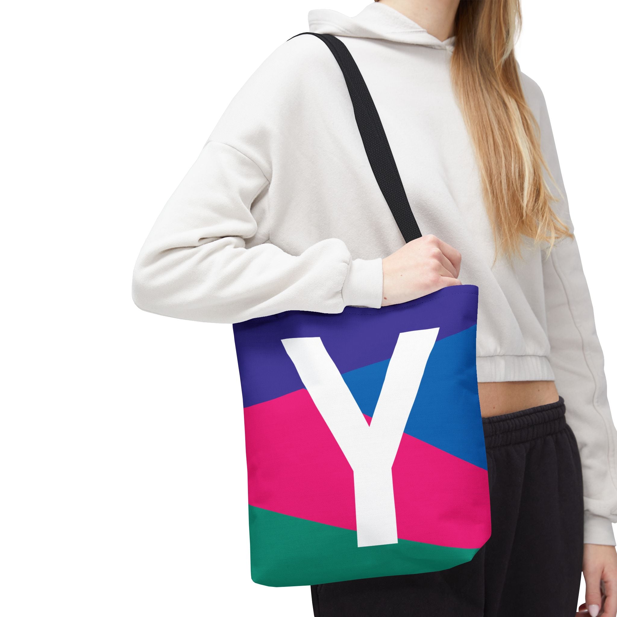 Monogram 'Y' Colorblock Tote Bag — Personalized Initial Y Shoulder Tote