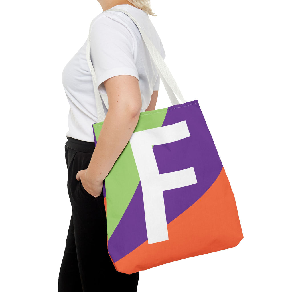 Monogram 'F' Colorblock Tote Bag — Personalized Initial F Shoulder Tote