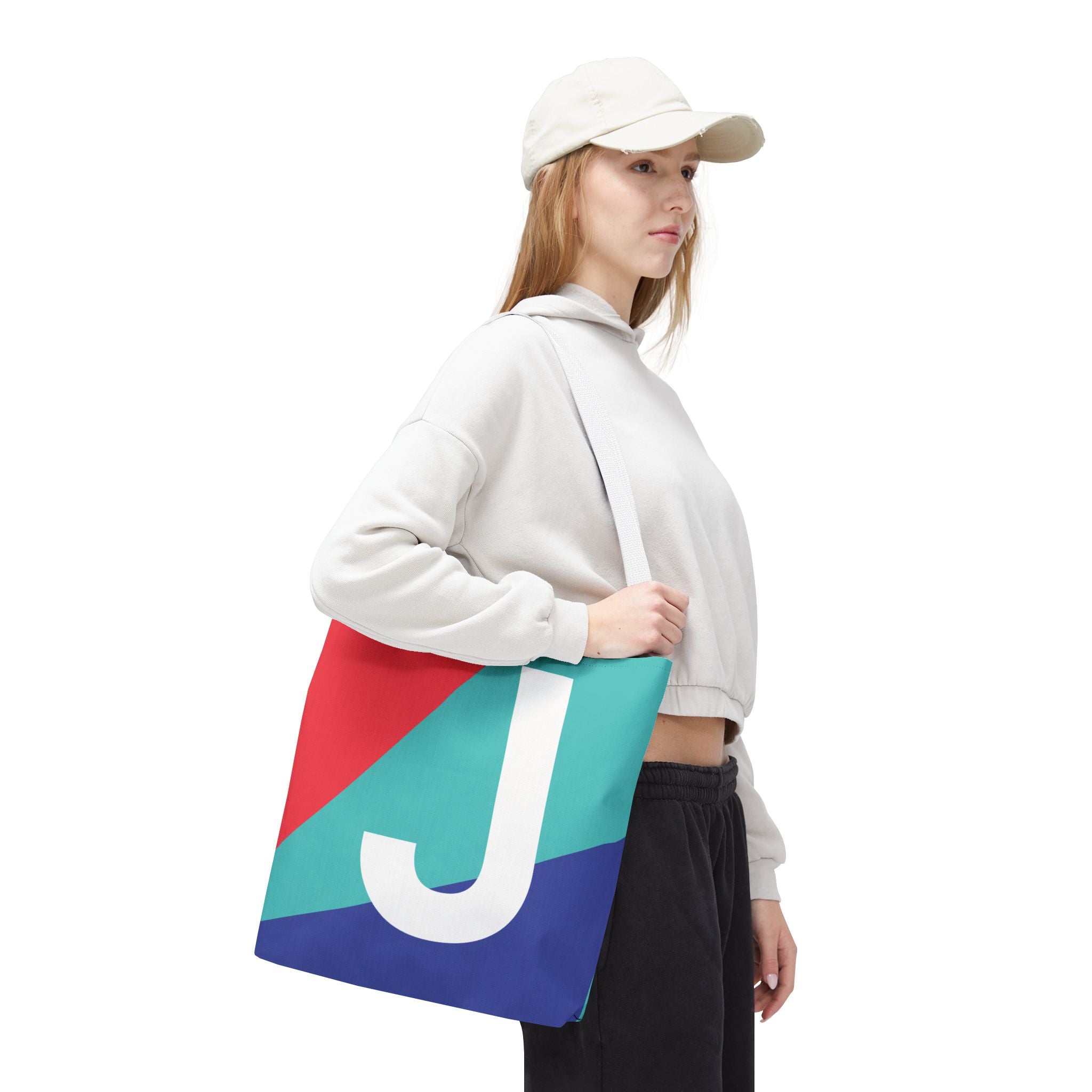 Monogram 'J' Colorblock Tote Bag — Personalized Initial J Shoulder Tote