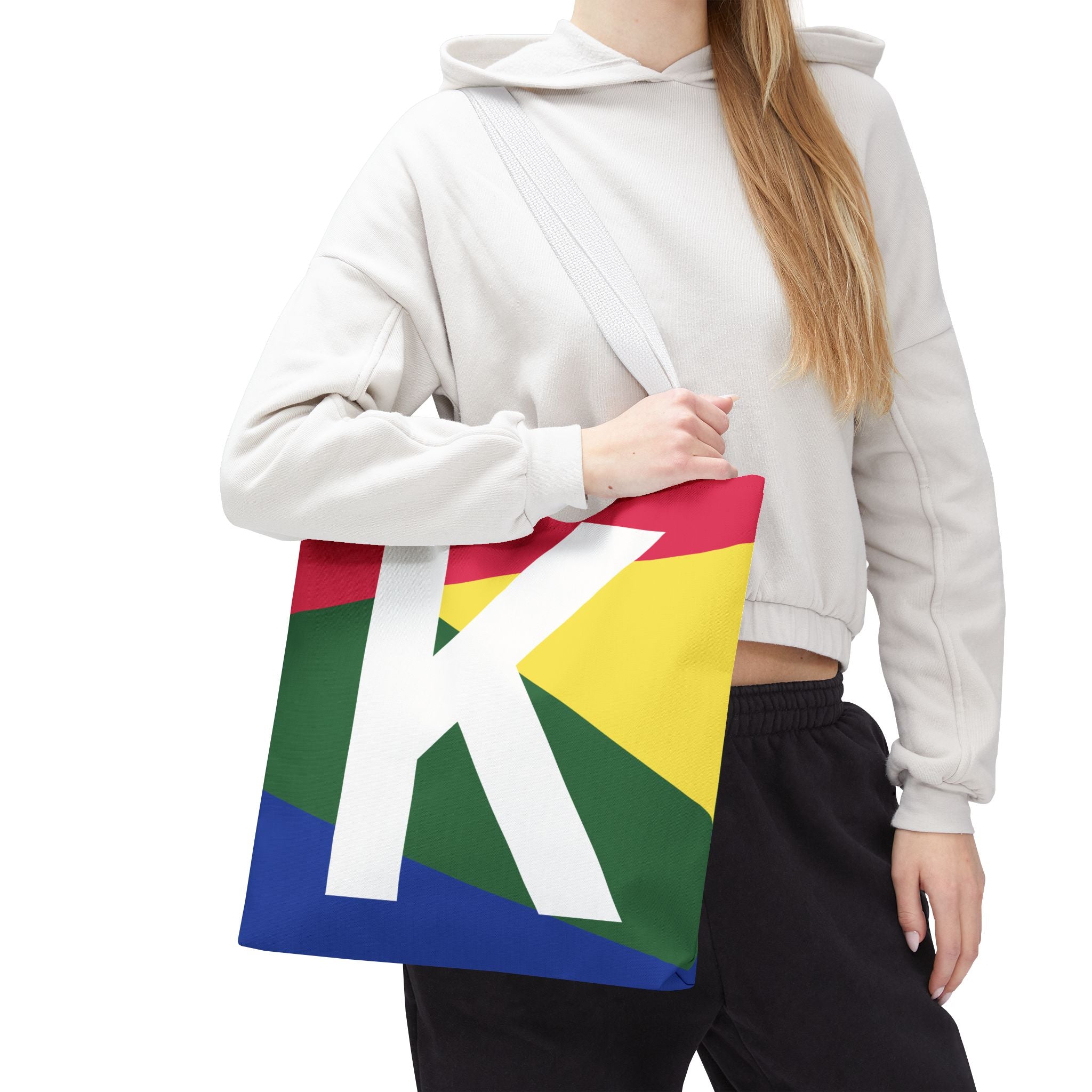 Monogram 'K' Colorblock Tote Bag — Personalized Initial K Shoulder Tote
