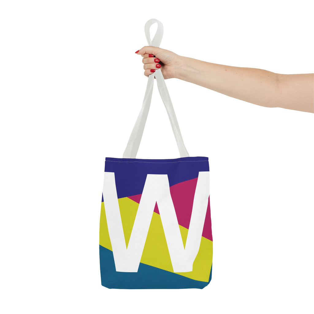 Monogram 'W' Colorblock Tote Bag — Personalized Initial W Shoulder Tote