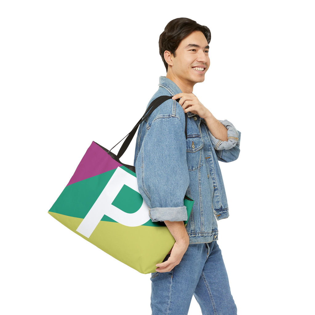 Personalized 'P' Colorblock Tote Bag — Monogram Weekender Tote