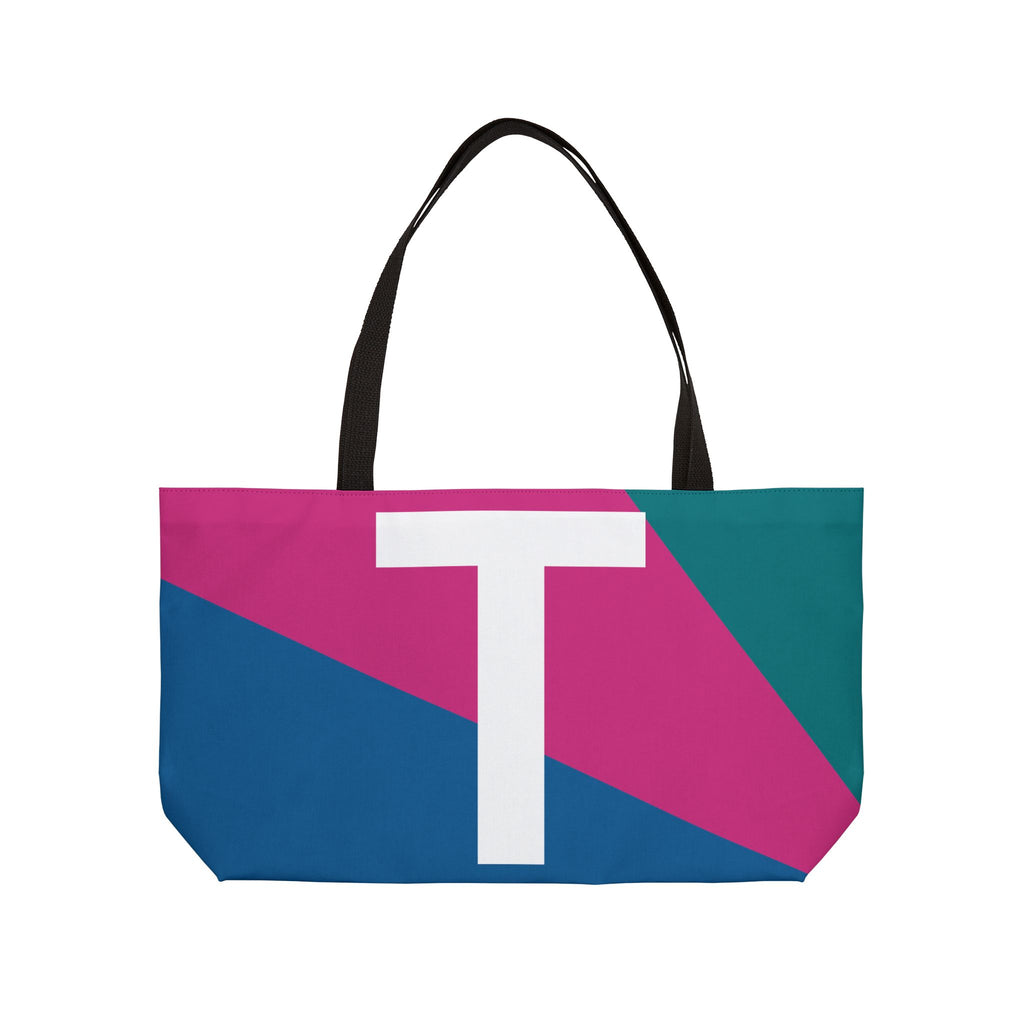 Personalized 'T' Colorblock Tote Bag — Monogram Weekender Tote