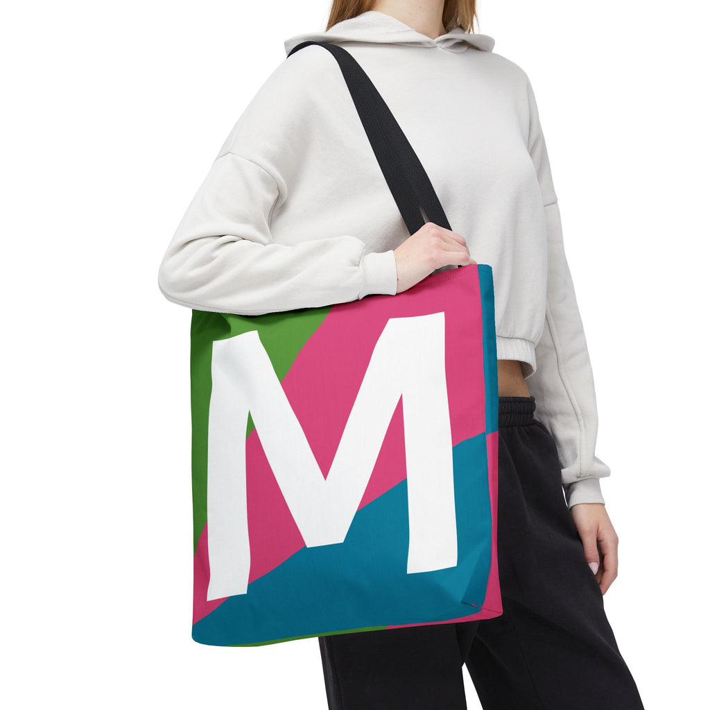 Monogram 'M' Colorblock Tote Bag — Personalized Initial M Shoulder Tote