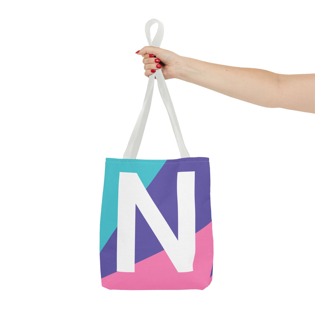 Monogram 'N' Colorblock Tote Bag — Personalized Initial N Shoulder Tote