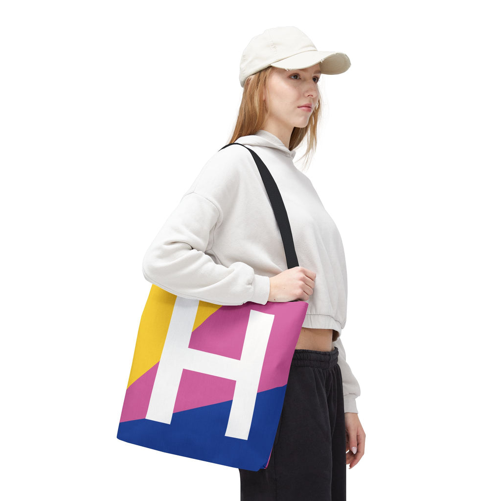 Monogram 'H' Colorblock Tote Bag — Personalized Initial H Shoulder Tote