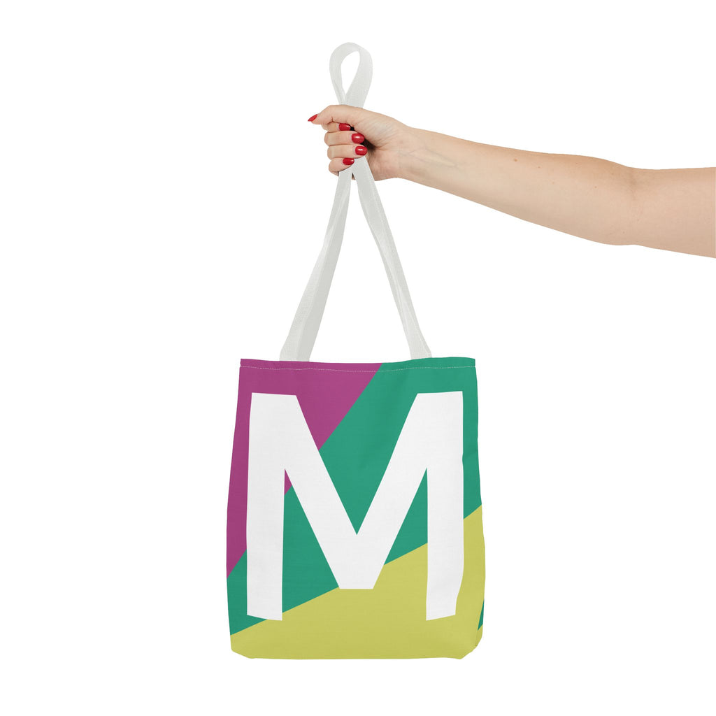 Monogram 'M' Colorblock Tote Bag — Personalized Initial M Shoulder Tote