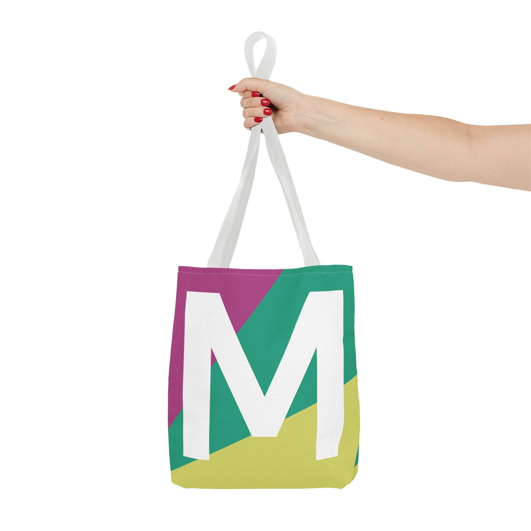 Monogram 'M' Colorblock Tote Bag — Personalized Initial M Shoulder Tote