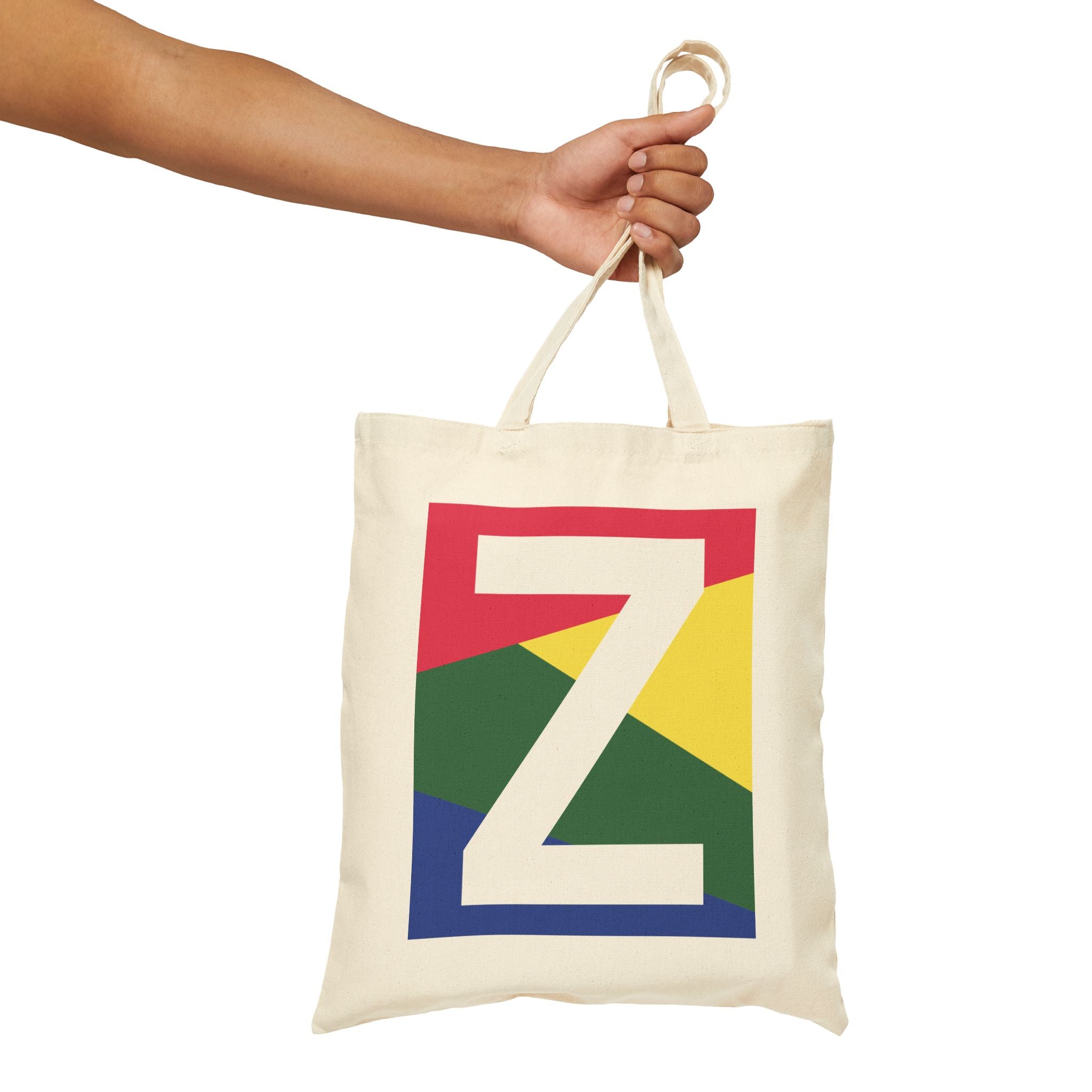 Initial Z Colorblock Canvas Tote Bag — Monogram Letter Z Reusable Grocery Tote