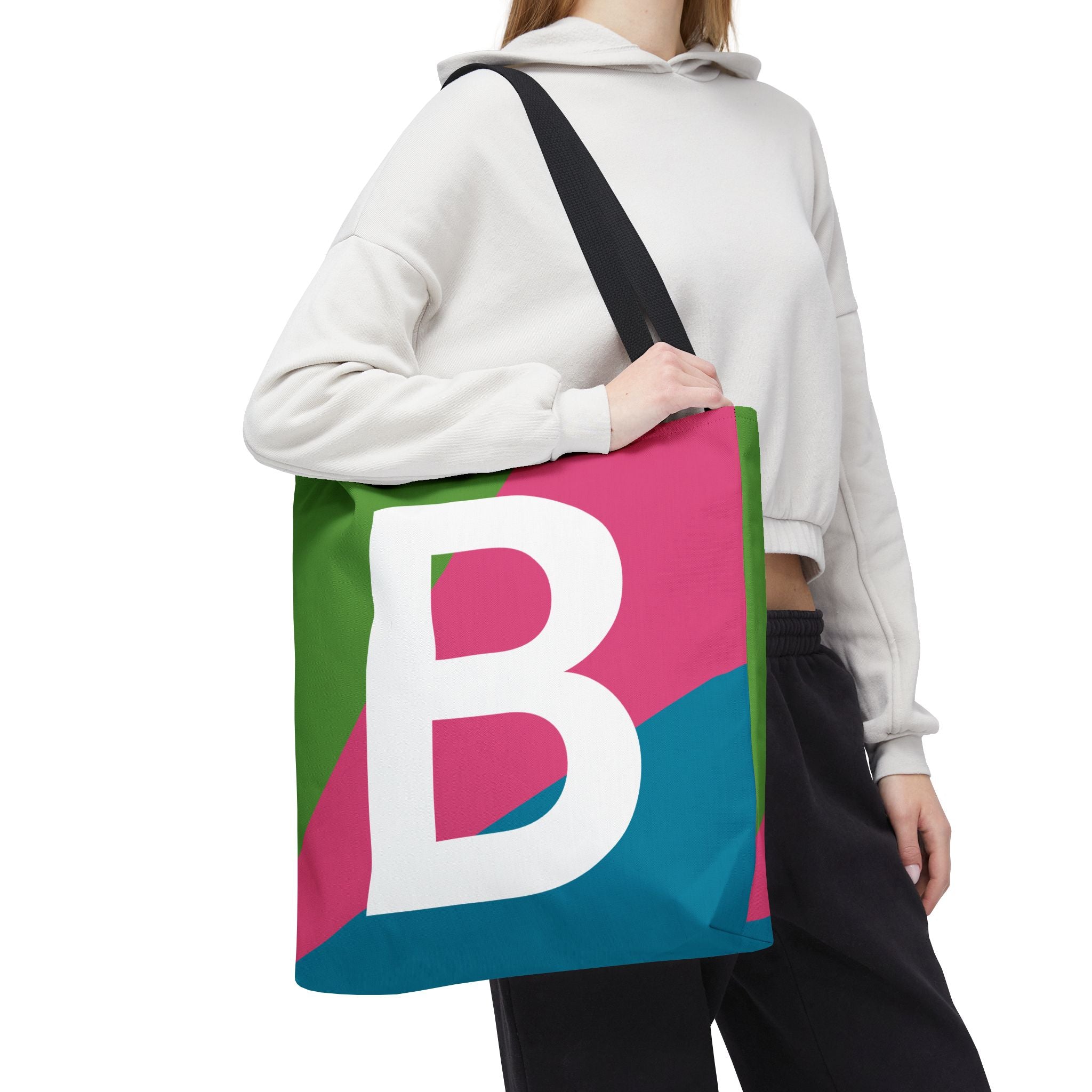 Monogram 'B' Colorblock Tote Bag — Personalized Initial B Shoulder Tote