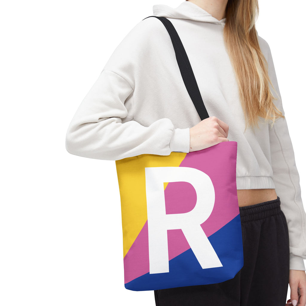 Monogram 'R' Colorblock Tote Bag — Personalized Initial R Shoulder Tote
