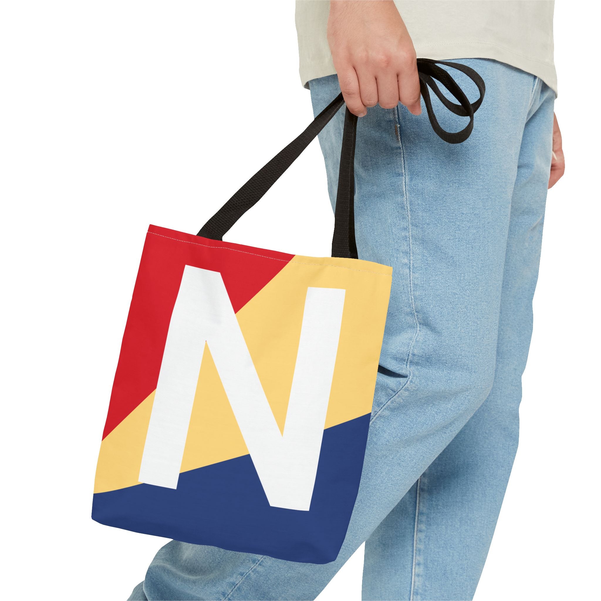 Monogram 'N' Colorblock Tote Bag — Personalized Initial N Shoulder Tote