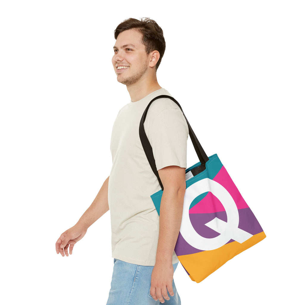 Monogram 'Q' Colorblock Tote Bag — Personalized Initial Q Shoulder Tote