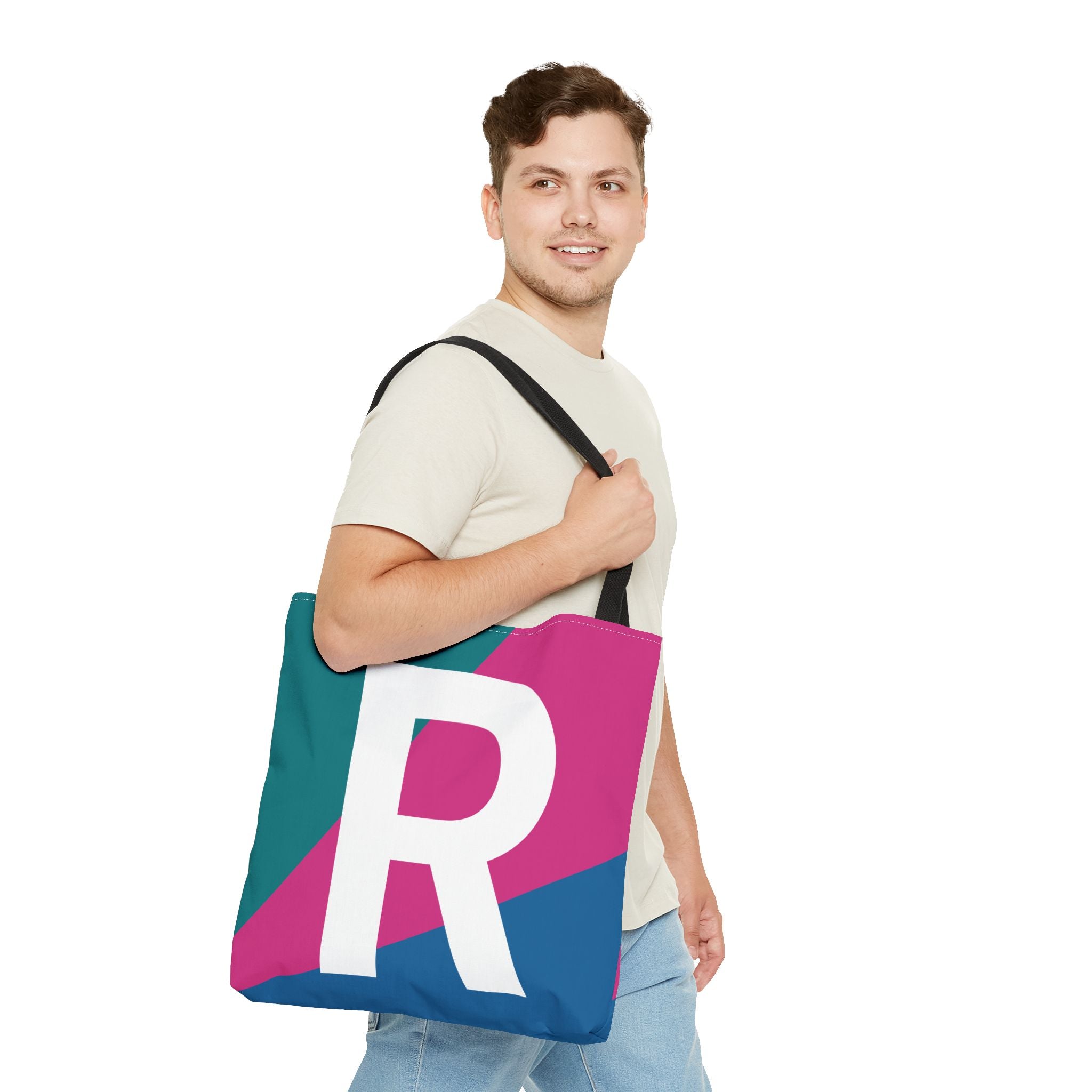 Monogram 'R' Colorblock Tote Bag — Personalized Initial R Shoulder Tote
