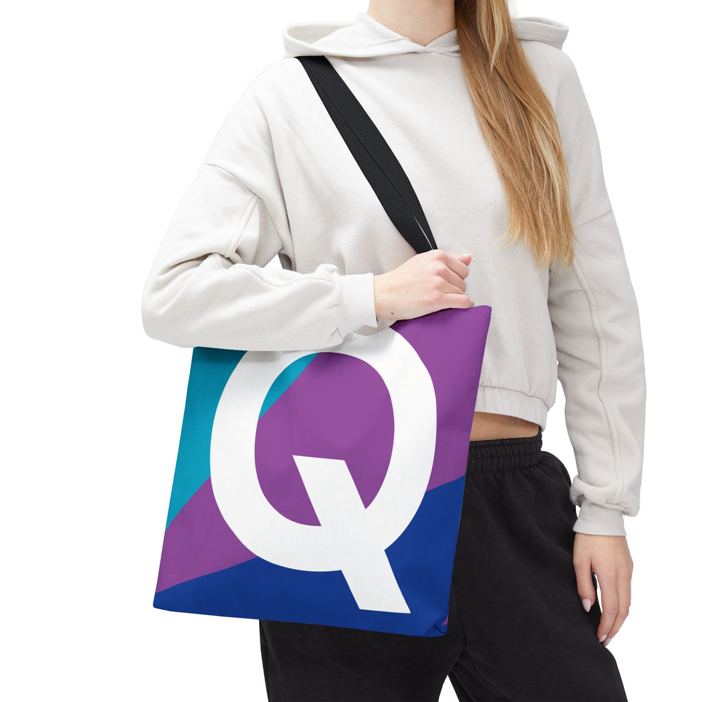 Monogram 'Q' Colorblock Tote Bag — Personalized Initial Q Shoulder Tote