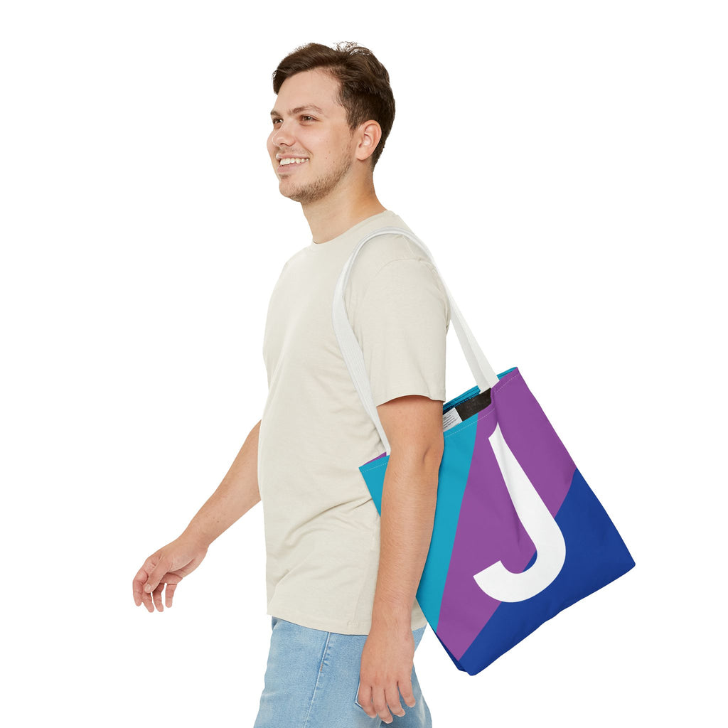 Monogram 'J' Colorblock Tote Bag — Personalized Initial J Shoulder Tote