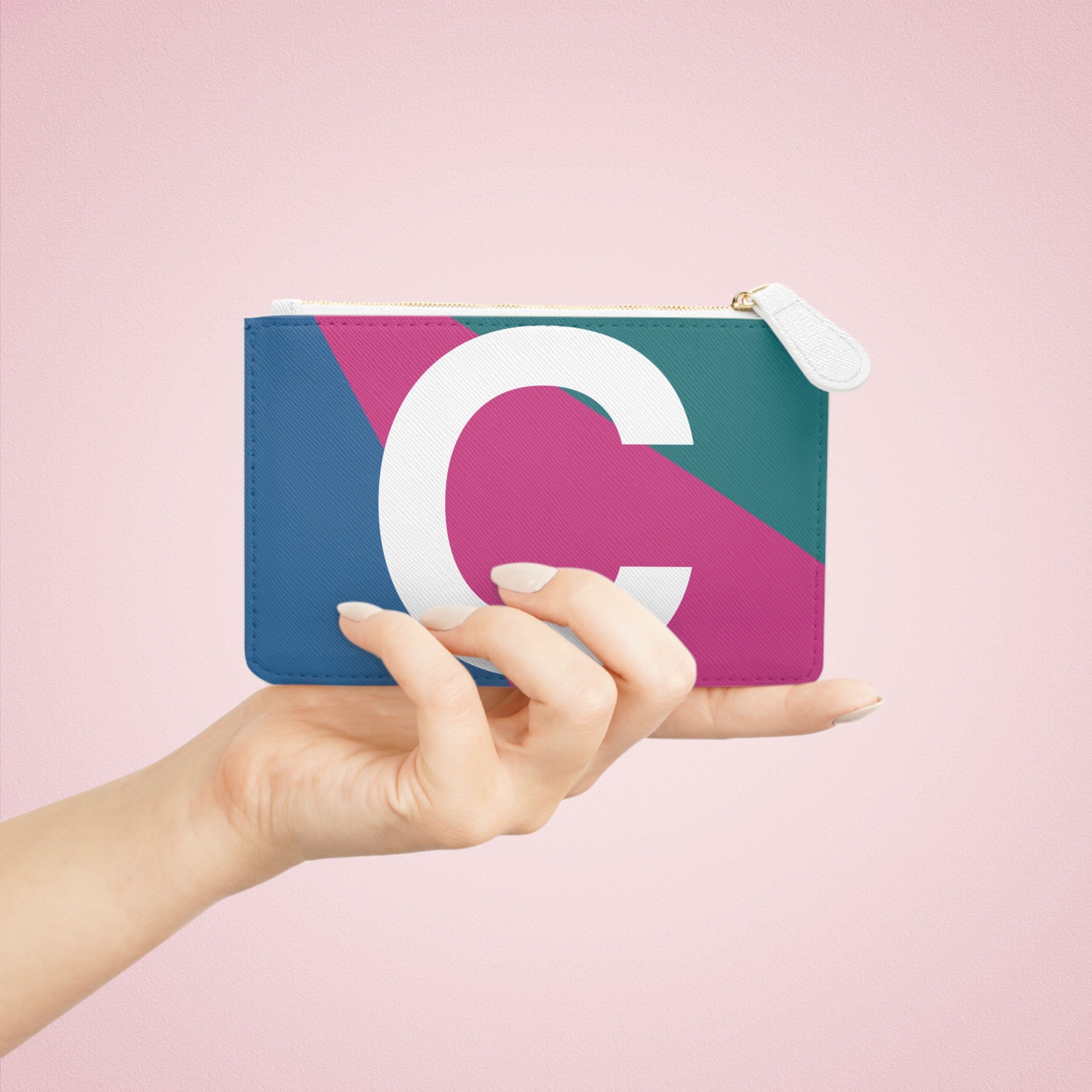Initial C Mini Clutch — Colorblock Monogram Wristlet Wallet