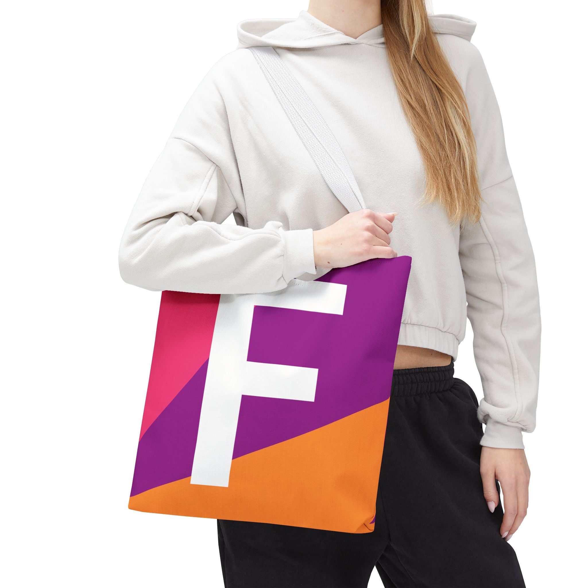 Monogram 'F' Colorblock Tote Bag — Personalized Initial F Shoulder Tote