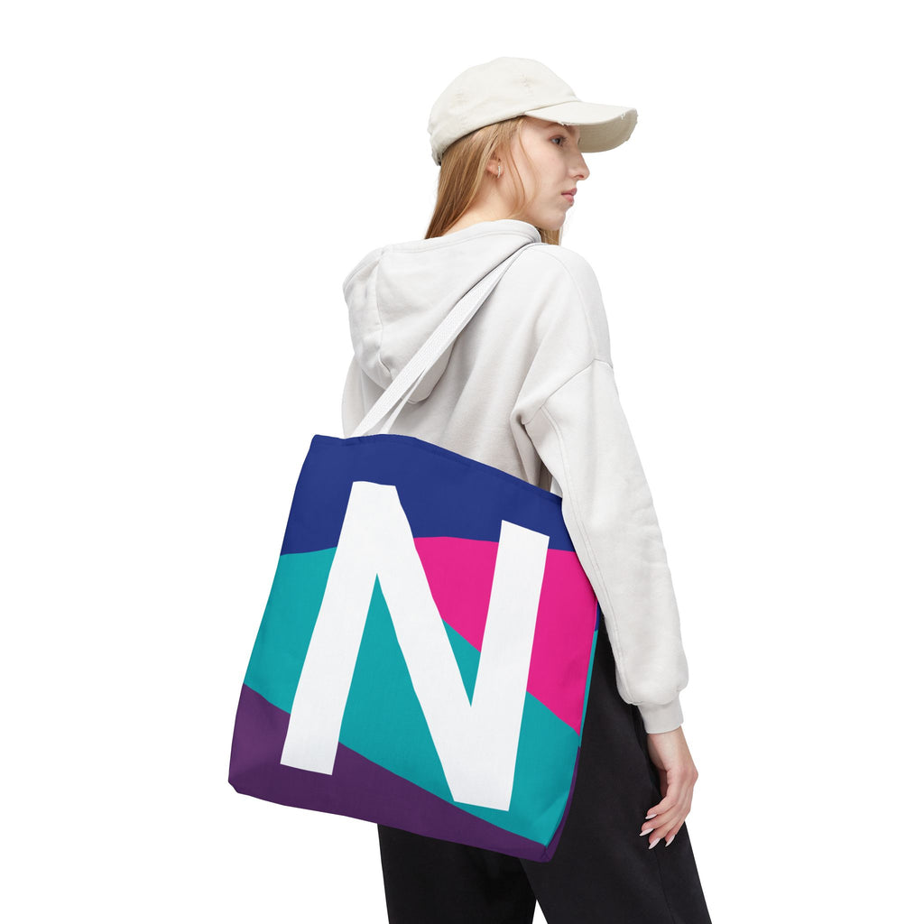 Monogram 'N' Colorblock Tote Bag — Personalized Initial N Shoulder Tote