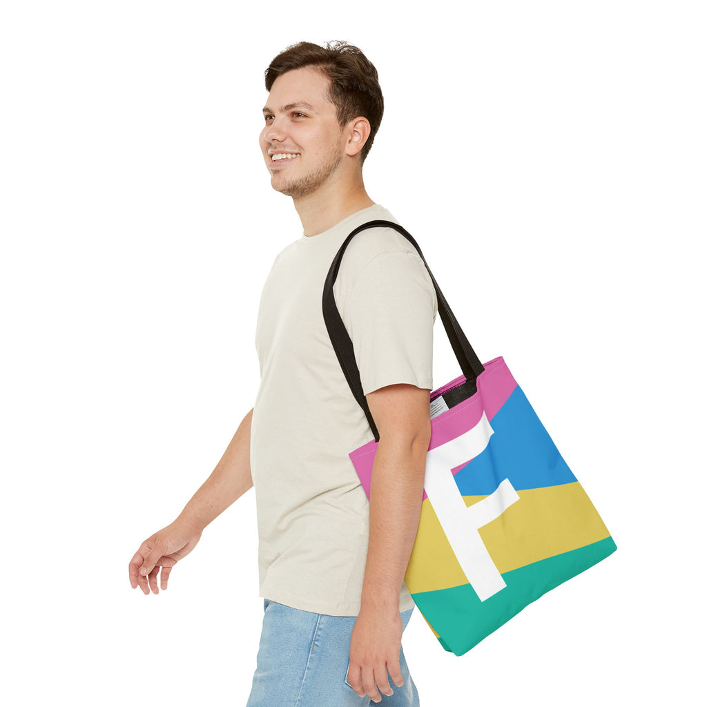 Monogram 'F' Colorblock Tote Bag — Personalized Initial F Shoulder Tote