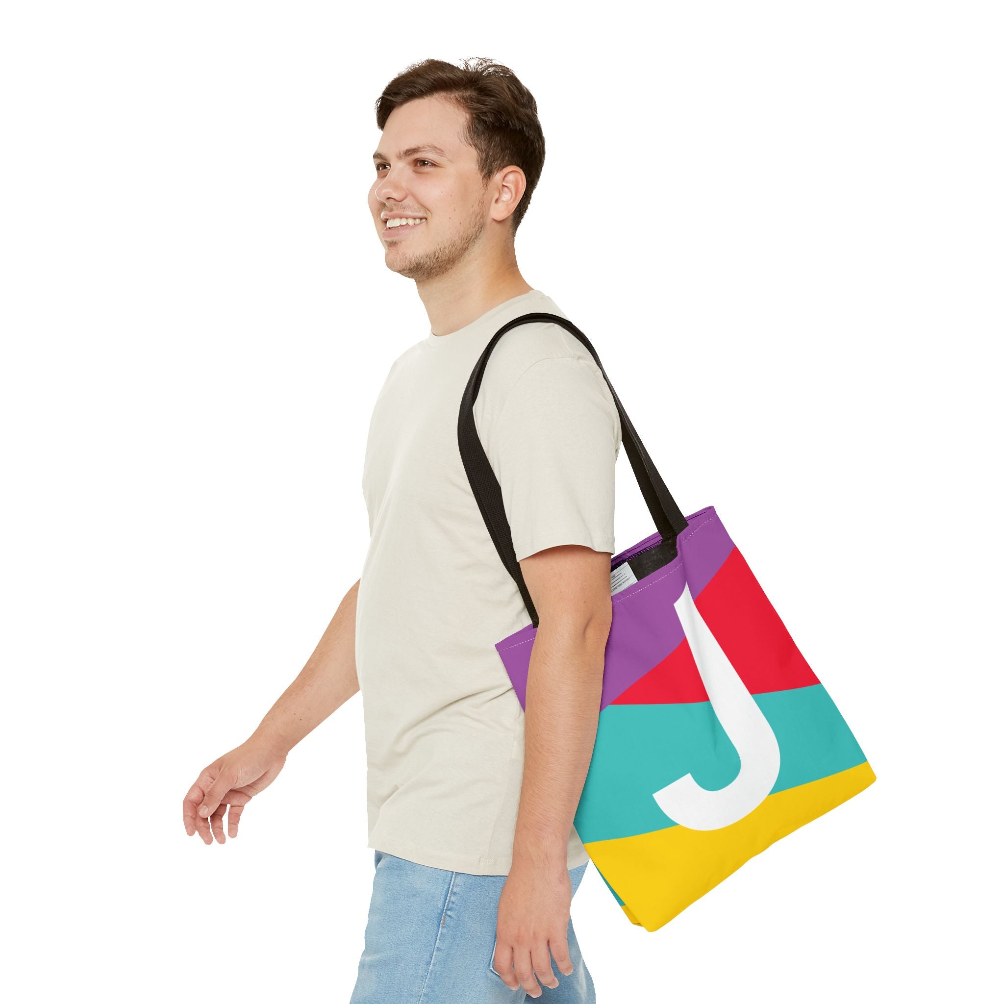 Monogram 'J' Colorblock Tote Bag — Personalized Initial J Shoulder Tote