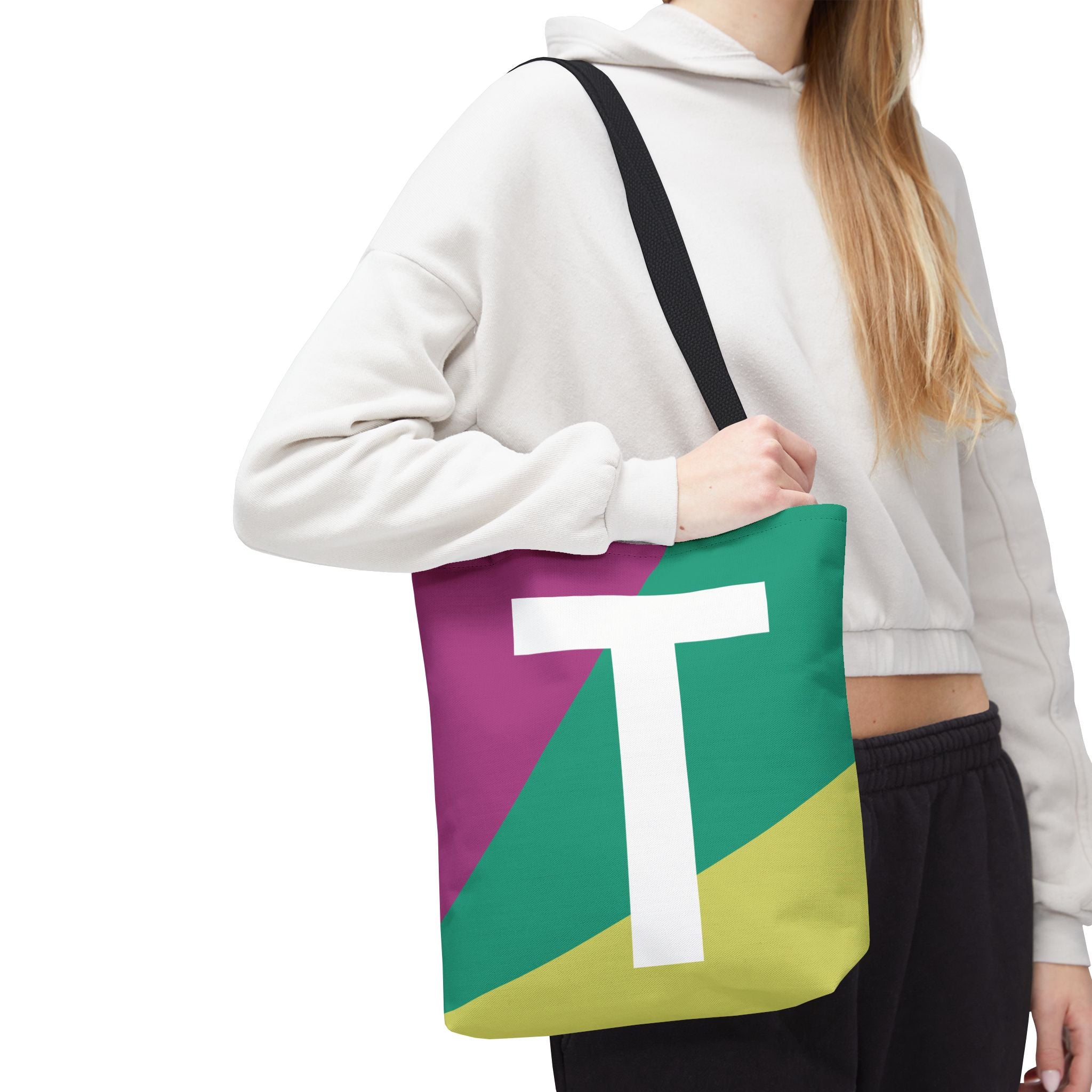 Monogram 'T' Colorblock Tote Bag — Personalized Initial T Shoulder Tote