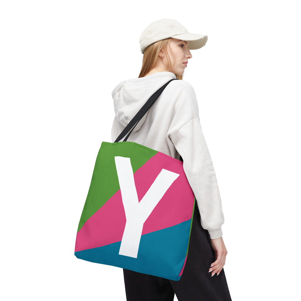 Monogram 'Y' Colorblock Tote Bag — Personalized Initial Y Shoulder Tote