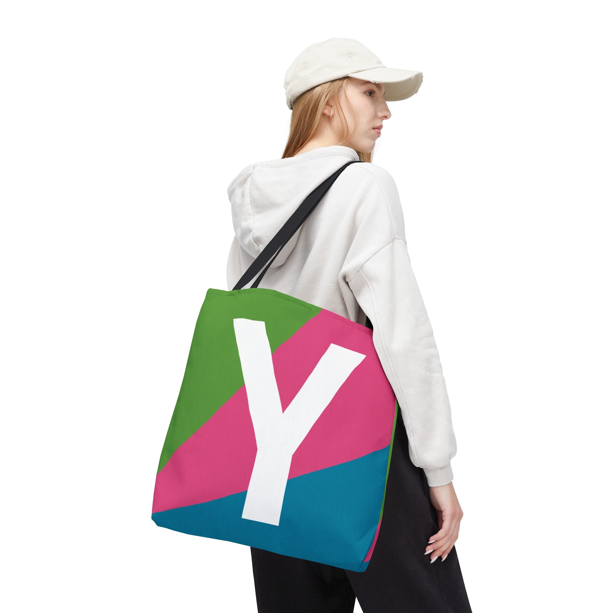 Monogram 'Y' Colorblock Tote Bag — Personalized Initial Y Shoulder Tote