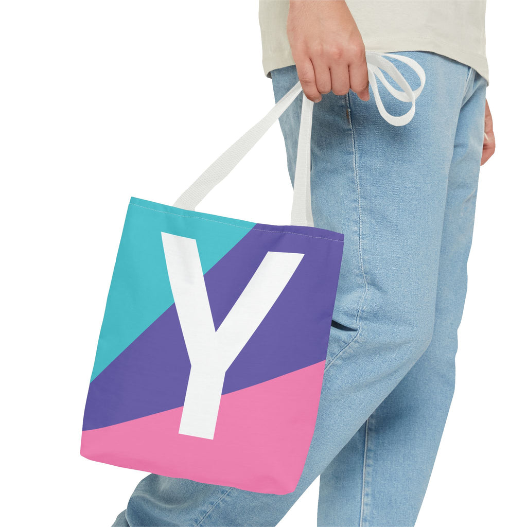 Monogram 'Y' Colorblock Tote Bag — Personalized Initial Y Shoulder Tote