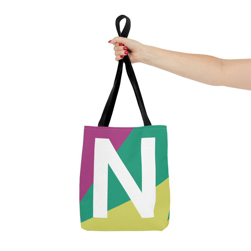 Monogram 'N' Colorblock Tote Bag — Personalized Initial N Shoulder Tote