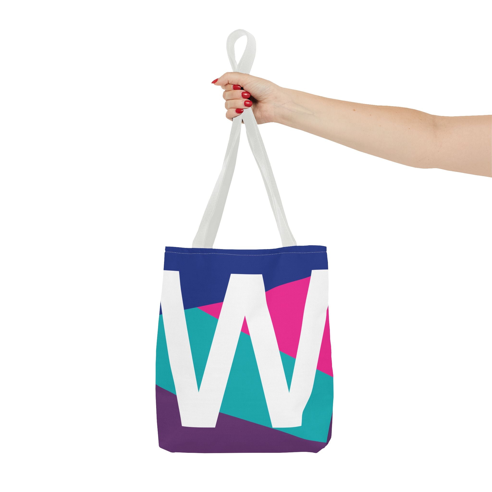 Monogram 'W' Colorblock Tote Bag — Personalized Initial W Shoulder Tote