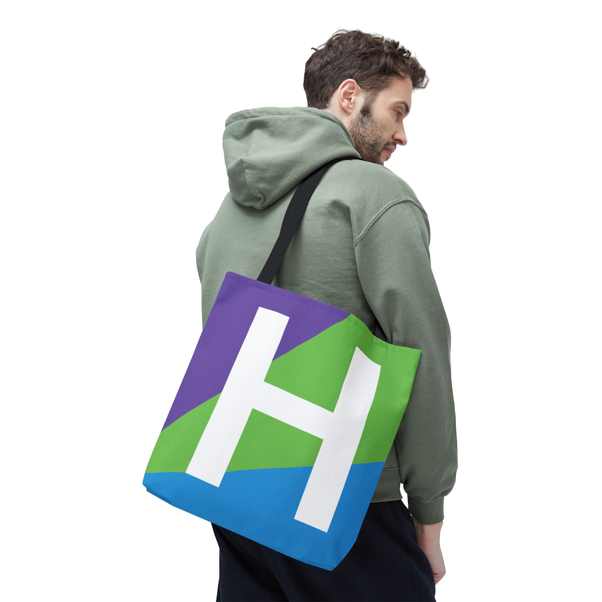 Monogram 'H' Colorblock Tote Bag — Personalized Initial H Shoulder Tote