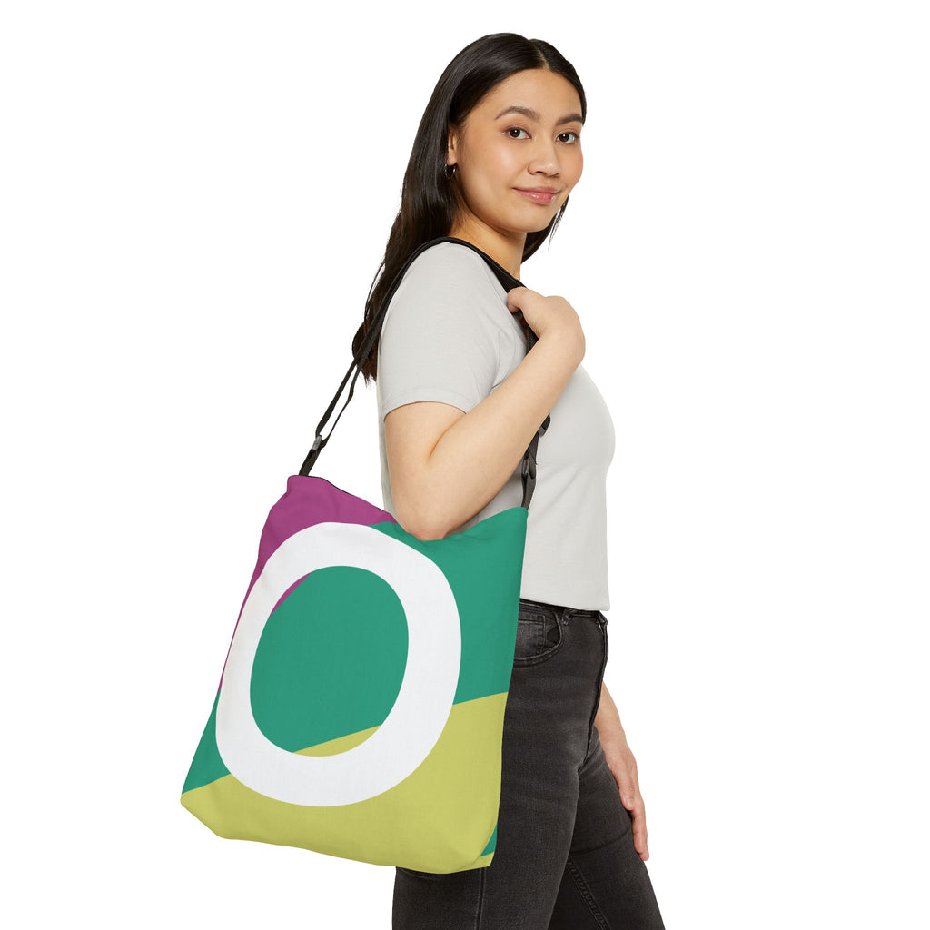 Initial Letter 'O' Colorblock Adjustable Tote Bag — Monogram Alphabet Shoulder Bag